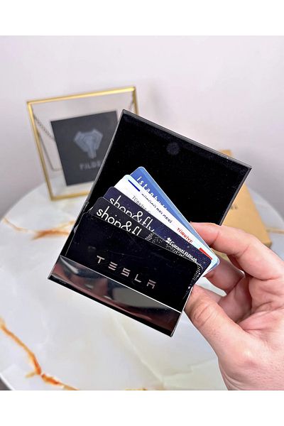 Fil Deri Premium Μαύρη Μεταλλική Κομψή Θήκη Επαγγελματικής Κάρτας Thermo Leather - 2090