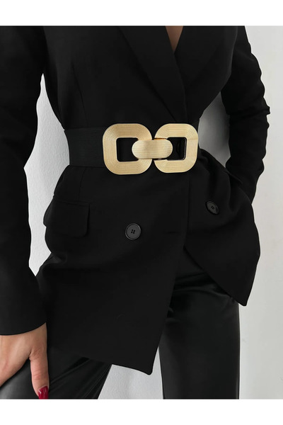 Descoin curea de damă elastică cu cataramă aurie, centură pentru jachetă, cen...