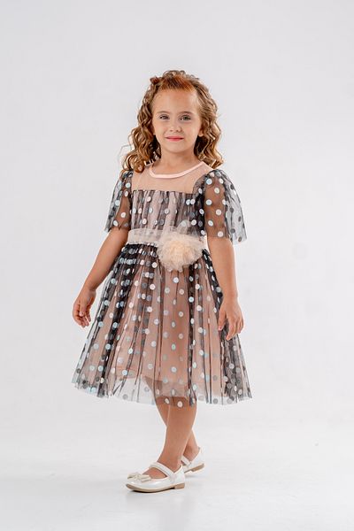 Eray Kids Βραδινό φόρεμα για κορίτσια με ασημί πουά μοτίβο μανίκια από τούλι 2-5 ετών
