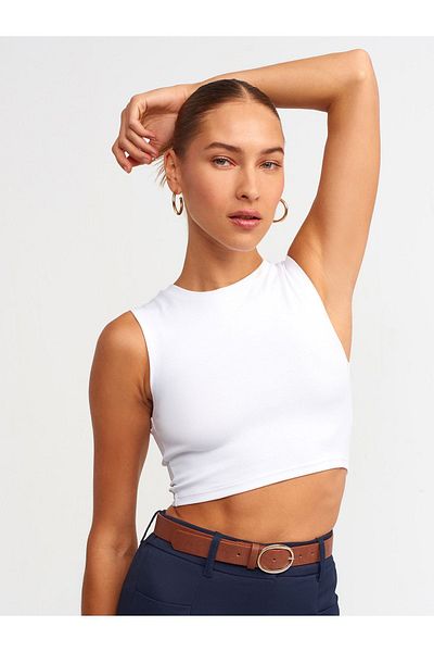 Dilvin 30125 Crop Top-λευκό