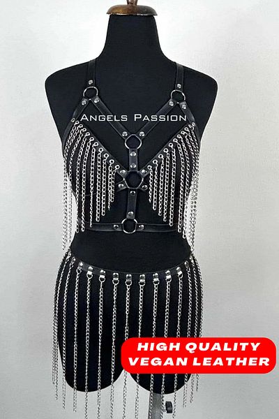 Angels Passion Σετ λουράκι αλυσίδας, Σετ δερμάτινη φούστα αλυσίδας