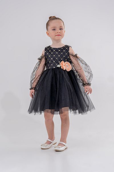 Eray Kids Βραδινό φόρεμα για κορίτσια Ασημένιο λουλούδι με λεπτομέρεια από τον ώμο μανίκια από τούλι 4-7 ετών