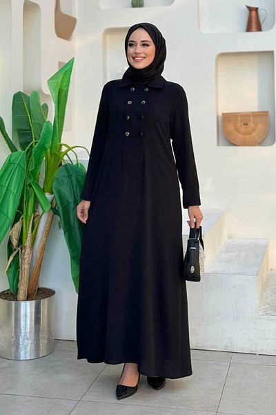Bym Fashion Μαύρο Φόρεμα 3928 - Λεπτομέρεια με κουμπιά