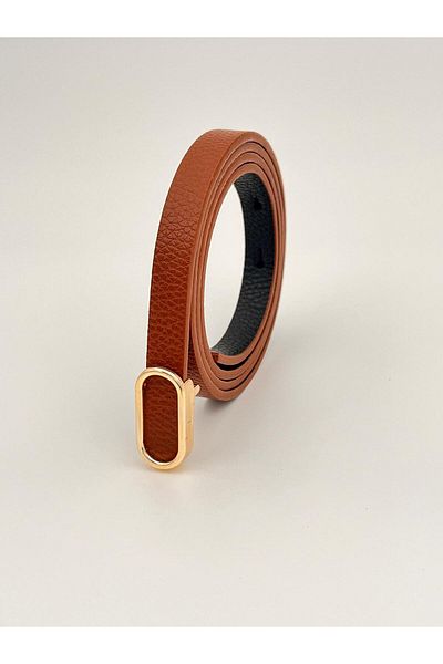 Descoin Imported Oval Gold Buckle Thin Belt, Trouser Belt, Shirt Belt, Jacket Belt