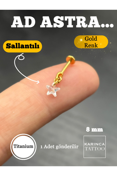 Karınca Piercing Minimal Yıldız Sallantılı Zirkon Taşlı Titanyum Tragus Piercing Flat Conch Hidden Helix Kulak Küpe