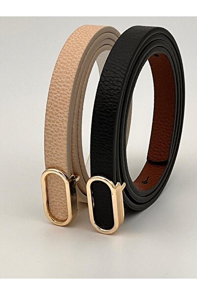 Descoin Pachet de 2 curele subțiri cu cataramă ovală importată, curea pentru pantaloni, curea pentru cămașă, curea pentru haină, curea pentru rochie