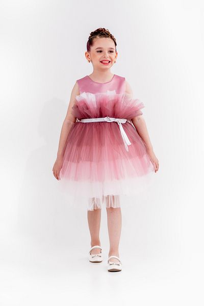 Eray Kids Βραδινό φόρεμα για κορίτσια με ζωσμένη φούστα με βολάν