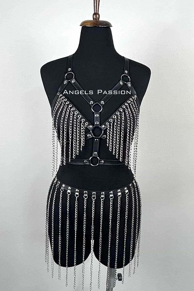 Angels Passion Σετ λουράκι αλυσίδας, Σετ δερμάτινη φούστα αλυσίδας