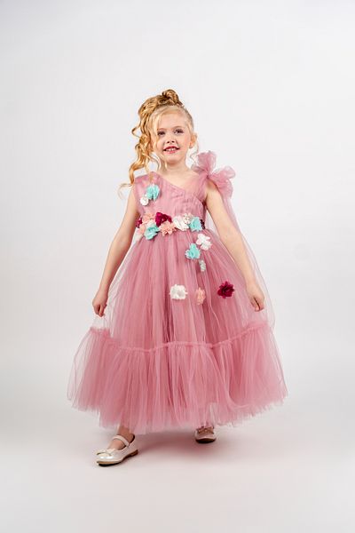 Eray Kids Κοριτσίστικο μακρύ βραδινό φόρεμα με λουλούδια με λεπτομέρεια 6-9 ετών