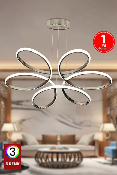 FUZON 3 Color Orchid Modern Chrome Case Living Room Led Chandelier Orchid Without Remote Control 3 Color Living Room Chandelier
