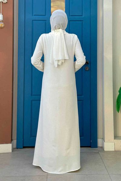 Bym Fashion Λεπτομερές φόρεμα με κουμπιά 3928 εκρού