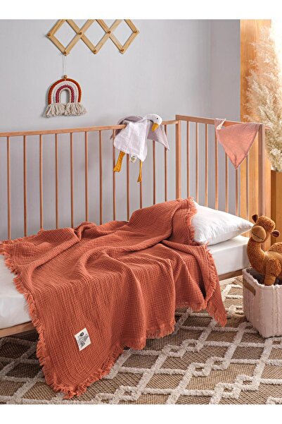 Kibele Kiremit 4 Katlı Müslin Püsküllü Bebek & Çocuk Battaniyesi %100 Pamuk 8...