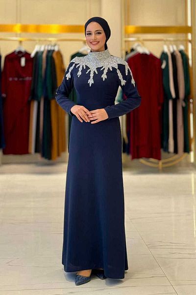 Bym Fashion Βραδινό φόρεμα με πέτρινη λεπτομέρεια 3916 Navy Blue