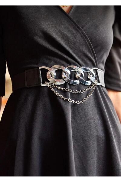 Descoin حزام نسائي مرن بتفاصيل سلسلة، حزام معطف، حزام قميص، حزام فستان