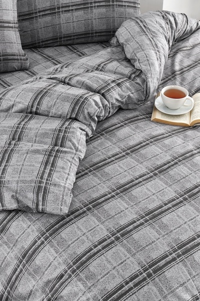 Valezium Ekose Single Patterned Duvet Cover Set with Elastic Sheet and 1 Pillowcase