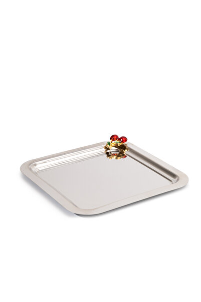 Skygo 6 Pieces Cherry Chrome Silver Coffee Presentation Tray - 22 cm Elegant and Stylish Design