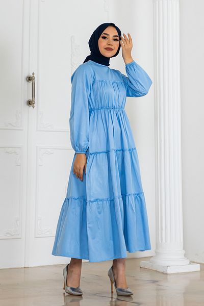 benguen Μπλε Φόρεμα Hijab - Ελαστικό μανίκι, Μοντέλο 2124