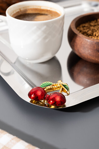 Skygo 6 Pieces Cherry Chrome Silver Coffee Presentation Tray - 22 cm Elegant and Stylish Design