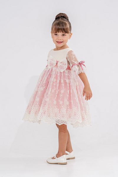 Eray Kids Βραδινό φόρεμα για κορίτσια με λεπτομέρεια φιόγκου και μανίκια με κορδέλα