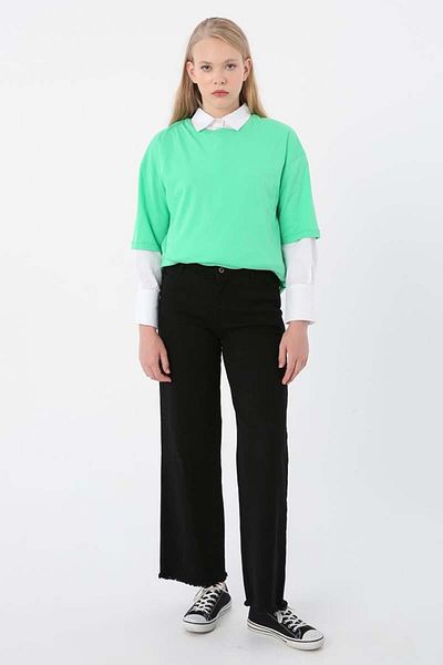 ALLDAY Pantaloni cu ciucuri din bumbac negru