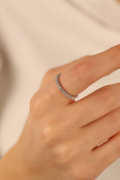 Çgk Çiğdem Gürel Kuyumculuk Kadın İnce Minimal Taşlı Altın Renk Tamtur Yüzük