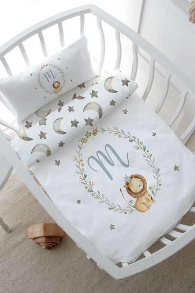 Tuğba Kuğu Little Lion Series Mother's Side Crib Bedding Set - Letter m (60X100)