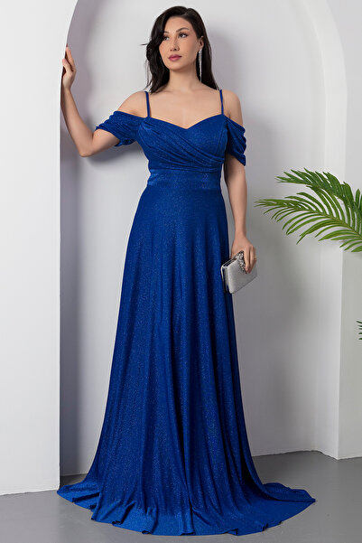 PULLIMM Düşük Omuz Askılı Simli Elbise 39949