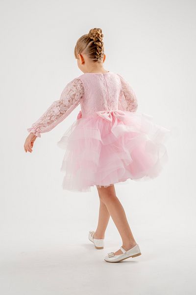 Eray Kids Girls' Evening Dress with Ruffled Lace Sleeves and Flower Detail