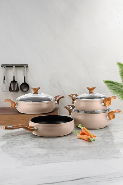 Lines Clover Hot Pot 7 Piece Globe Cookware Set - Linden Wooden Handle