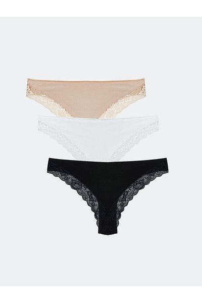 LC Waikiki Brazilian Briefs with Lace Detail 3 Pack - S50273Z8