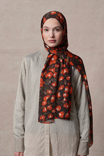 Qef Brick Color Shawl Tiny Floral Pattern Modal Brush