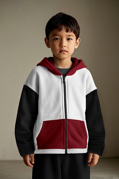 Vtklmn Vatkalimon Kids White Black Red Hooded Fleece Jacket with Pockets for Girls Boys