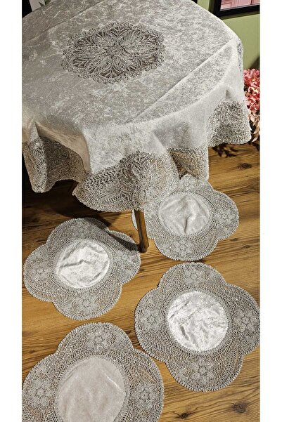 LİNDENİ HOME طقم غطاء فيسكوس طقم 5 قطع 1 قطعة كبيرة (90 سم * 90 سم) + 4 قطع منديل (38 سم * 38 سم)