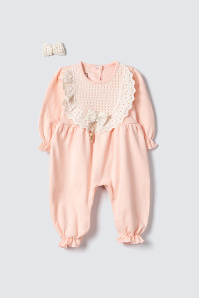 Rise Raba Baby Girl Lace Long Sleeve Jumpsuit with Buckle Gift 3-9 Months