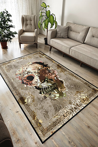 YTR HOME Dijital Baskı Yıkanabilir Kaymaz Taban Dekoratif Salon Mutfak Halısı...