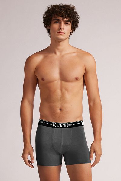 Yohannes Club Yohannesclub Men's Anthracite Color Cotton Boxers with Special Pouch - Single Pack