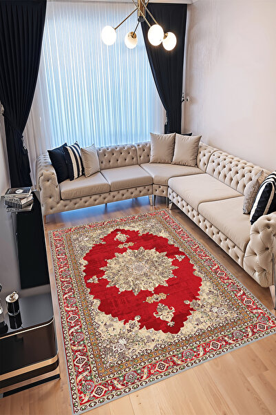 YTR HOME Dijital Baskı Yıkanabilir Kaymaz Taban Dekoratif Salon Mutfak Halısı...