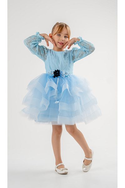 Eray Kids Βραδινό φόρεμα για κορίτσια με βολάν φούστα με δαντέλα με λεπτομέρεια λουλουδιών