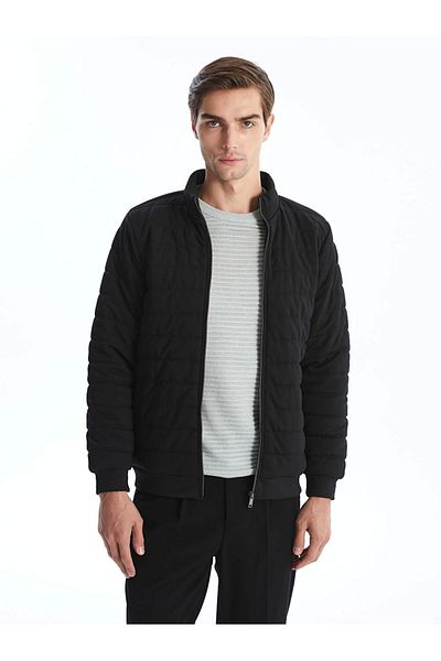 LC Waikiki Ανδρικό παλτό LCW Vision Black Slim Fit Stand Collar
