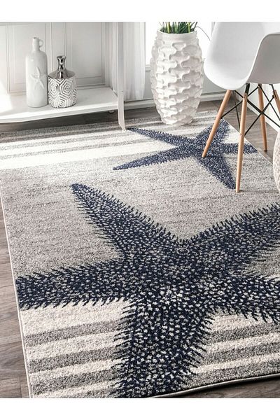 G&C HOME Star Patterned Striped Digital Printed Non-Slip Carpet - Washable Base for Living Room, Kitchen, Balcony