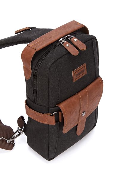 Newish Men's Black Tan Canvas Fabric Cross Shoulder and Waist Bag