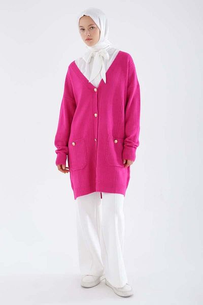 ALLDAY Cardigan din tricot cu decolteu în V fucsia