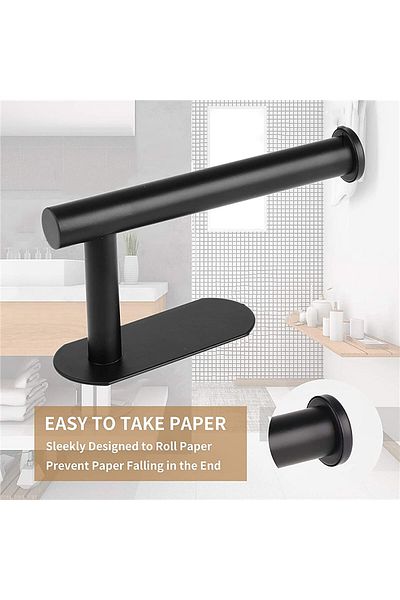 COOYA Toilet Paper Holder Self Adhesive Towel Roll Holder Wall Mount, 304 Stainless Steel(Black-2pcs)