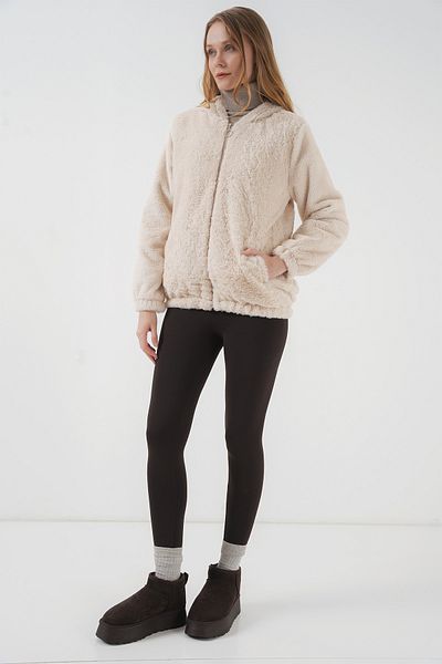 Bigdart 5091 Pelzgefütterter Mantel mit Kapuze – Creme