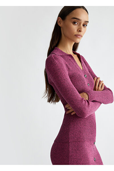 Liu Jo Kadın İki Tonlu V Yaka Uzun Kollu Ön Düğme İliklemeli Bordo Kazak WF4233MS99E-A4299