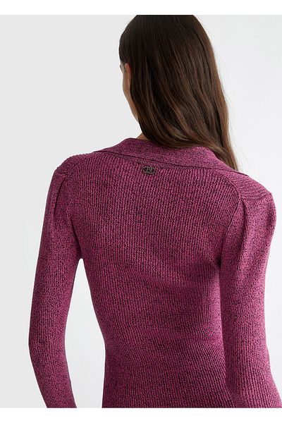 Liu Jo Women's Two-Tone V-Neck Long Sleeve Front Button Pullover Burgundy Sweater Wf4233Ms99E-A4299