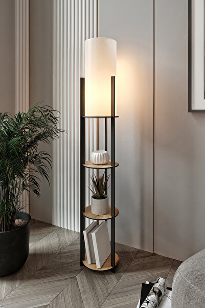 Genel Markalar ARZUM HOME Pine Lambader YUVARLAK raflı Safir Meşe Siyah Ayak