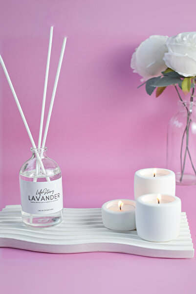 LALEZEN HOME Dekoratif tepsili Lavanta Koku & 3lu mumluk set