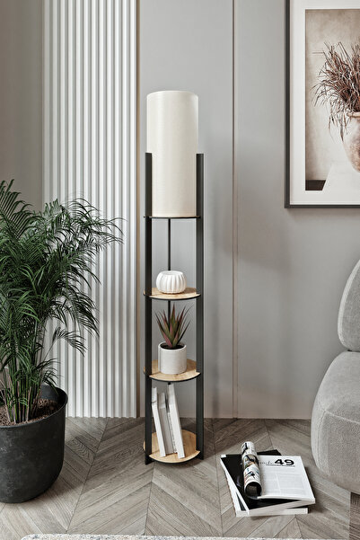 Genel Markalar ARZUM HOME Pine Lambader YUVARLAK raflı Safir Meşe Siyah Ayak