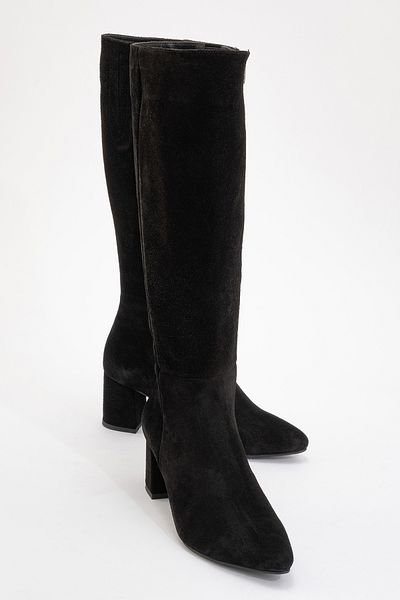 LuviShoes Γυναικείες μπότες με τακούνι SEJAS Μαύρο Γνήσιο Δέρμα Suede